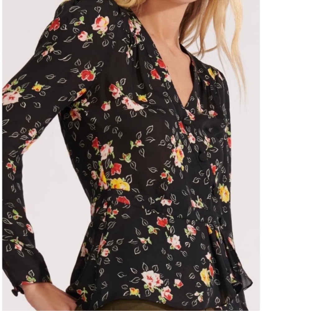 Veronica Beard Kiona Silk Blouse Black Floral Peplum $395. Excellent Size 00 - Picture 13 of 13